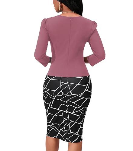 Image of Yajedo Women's Reto Bodycon Midi Dresses 3 /4 Sleeve Church Wear to Work Business Pencil Dress