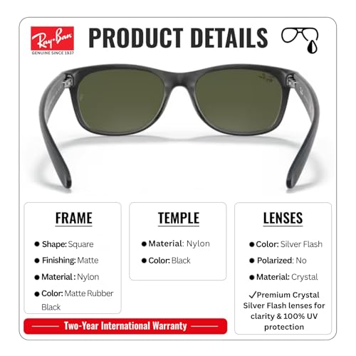 Image of Ray-Ban RB2132 NEW WAYFARER FLASH Square Shaped Sunglasses for Men & Women with Official RAYBAN Eyewear Kit