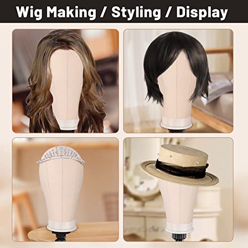 22 Inch Wig Head, Wig Stand Tripod With Head, Canvas Block Mannequin Head For Wigs Making Display Styling With Wig Caps, Wig T Pins, Black Bristle Brush #TOP4