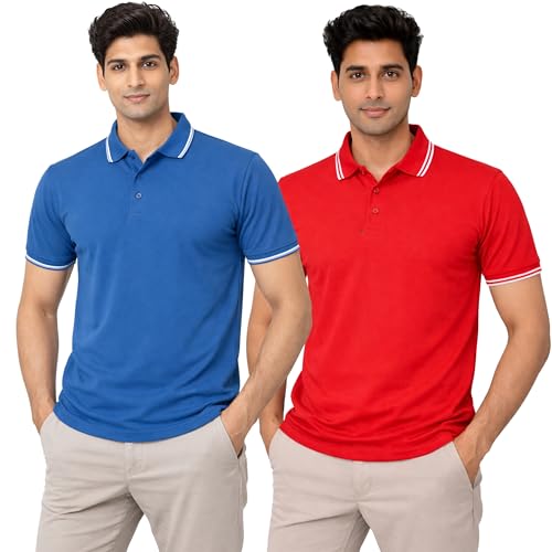 Image of Hangout Hub Men's Polo T Shirt | Solid | Plain Regular Fit Tees|Collar T-Shirts|Half Sleeves|Set of 1 & 2|HH.MP.MAR