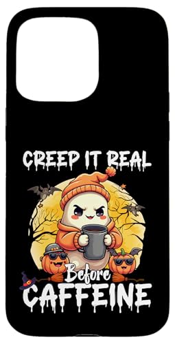 Cute Ghost Coffee Halloween Creep It Real Before Caffeine X}zP[X iPhone 15 Pro Max p