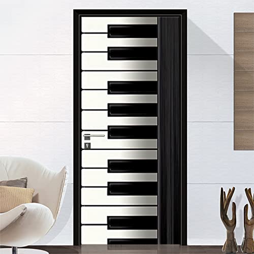 Vinilos Para Puertas 80X200Cm Teclado De Piano En Blanco Y Negro Vinilo Puerta 3D Pegatinas Para La Renovación De La Puerta Arte Mural Etiqueta Carteles Pegatinas De Pared Diy Decoraciones