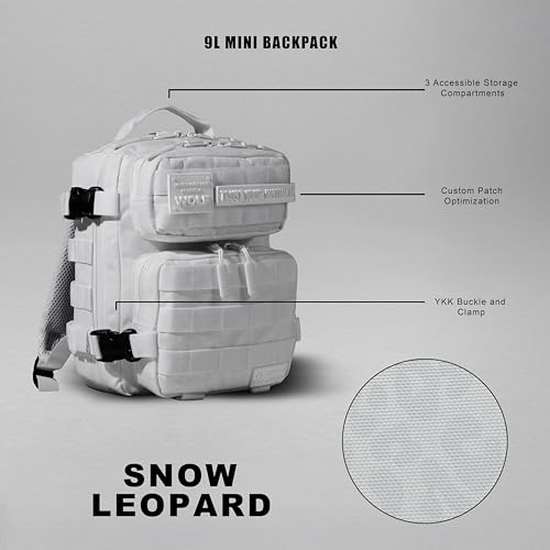 Image of WOLFpak 9L Mini Tactical Backpack (Snow Leopard) | Compact, Small Everyday Carry Bag for Gym, School, Travel | Durable, Water-Resistant Daypack with Molle System and Patch Panel