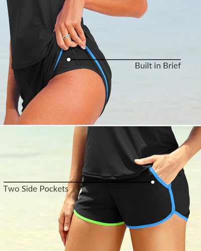 Image of Talisea Women 2 Piece Tankini Swimsuit with Pockets Boy Shorts Modest Bathing Suit Tummy Control Tank Top