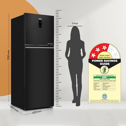 Image of Haier 358L 3 Star Frost Free Top Mount Double Door Refrigerator | Convertible 10-in-1 | Digital Display Panel | Triple Inverter | Twist Ice Maker (2025 Model, HRF-4083BLGK-P, Graphite Black)