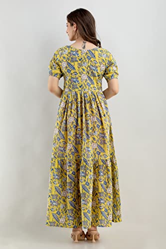 Image of Monique Brand Women's /Girls Cotton Kurta for Women Floral Printed Regular Fit Anarkali Kurta ||Floral Flared Western Dress