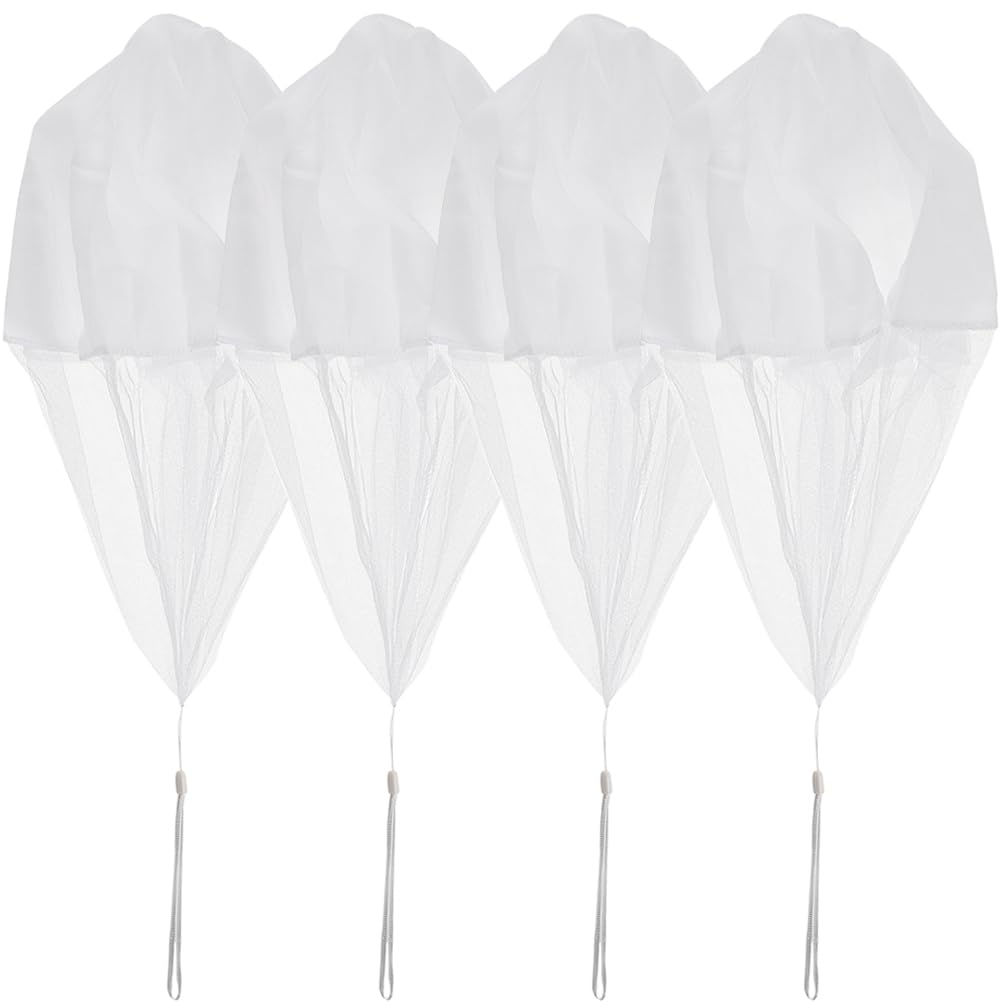 FAVOMOTO 4pcs Parachute Toy, le Outdoor Flying Parachute,Hand Throw Flying Toys for Ages 8-13 Parachute, Flying Prop No Battery nor Assembly Required(White)