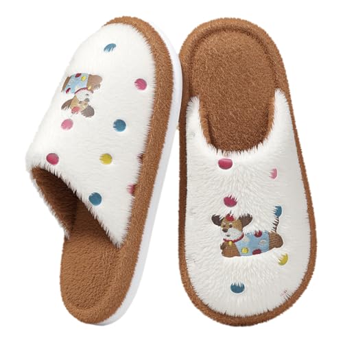 Women's Closed-Toe Plush Slippers - Cute Polka Dot & Puppy Embroidery, Memory Foam, Non-Slip Rubber Sole, Winter Home Use2