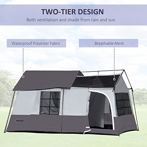 Outsunny Large Camping Tent With 10 Person Floorspace, Rain Cover & Breathable Mesh Roof, Large Tent 8 Person Size, Big Family Tent Camping Accessory, Gray #TOP4