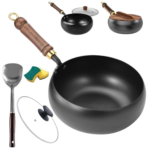 Catálogo de Ollas de hierro al mejor precio. 46 Olla de Hierro Grueso Sin Revestimiento, 2025. Juego de Sartenes de Hierro Antiadherentes Forjadas a Mano de 24/26 Cm Con Tapa, Espátula Y Estropajo. Apta para Cocinas...