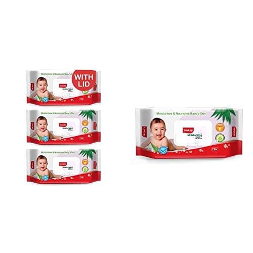 Image of LuvLap Paraben Free Baby Wipes with Aloe Vera, with Fliptop Lid (72 Wipes /Pack, Pack of 3) & LuvLap Paraben Free Baby Wipes with Aloe Vera, with Fliptop Lid (72 Wipes /Pack)