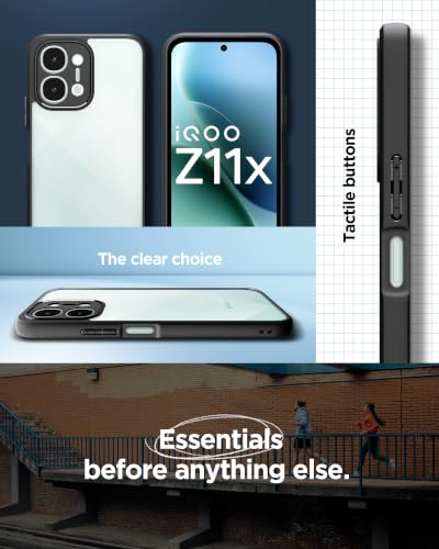 Image of Spigen Essential Sand Crystal Compatible with iQOO Z11x 5G /vivo T5x 5G /vivo Y51 Pro 5G Case [Transparent] [Black Bumper] iQOO Z11x 5G /vivo T5x 5G /vivo Y51 Pro 5G Back Cover | TPU+PC - Matte Black