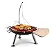 Blumfeldt Turion - Barbacoa de carbón Colgante (80 cm diametro, manivela para Ajustar Altura Parrilla, tracción de Cable, Mesa Auxiliar Madera, Soporte Cubiertos, Grill Acero Inoxidable)