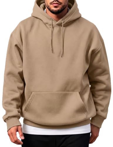 Ityvrtz Mens Cotton Hooded Fashion Long Sleeve Hoodies Casual Drawstring with Pockets Pullover Sweatshirt for Men Khaki