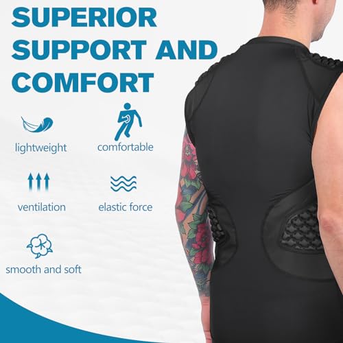 Dialudon Men Youth Football Rib Chest Protector 5-Pads Padded Shirt Heart Sternum Shoulder Protection for Football Rugby Baseball Lacrosse Basketball