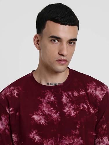 Image of Veirdo 100% Pure Cotton Round Neck Oversized Baggy Fit Drop Shoulder Cool & Cozy Tie & Dye Round Half Sleeve T-Shirt for Men (Sizes: S to 2XL)