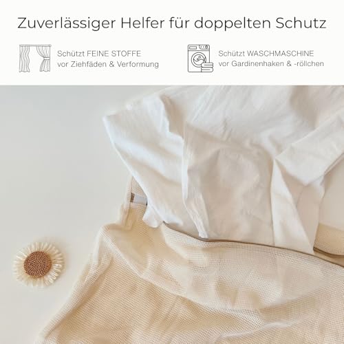 Ecoliko XL Wäschenetz Baumwolle für Gardinen & dünne Vorhänge | 2er Pack | Schont Stores, Voile, Leinen | 50×60 cm, Weich & Reißfest | Geruchsneutral, Beige