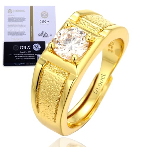 Halukakah Bague pour Homme Moissanite D1,0ct en Argent 925 Plaqué Or 18k avec Certificat,Audacieuse Sertie Griffes Diamant de Laboratoire en Ronde,pour...