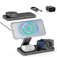 3-in-1 Ladestation für Samsung, Faltbar Kabelloser Ladegerät für Galaxy S26/S25/S24/S23/Z Fold/Flip Serie, Galaxy Watch Ultra/8/7/6/5, Galaxy Buds Pro/3/2, Inkl. 20W Netzteil-Schwarz