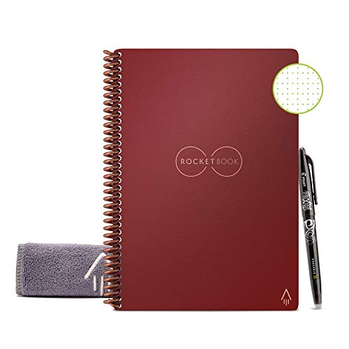 Rocketbook Smart Reusable Notebook - Dot-Grid Eco-Friendly Notebook with 1 Pilot Frixion Pen & 1 Microfiber Cloth Included - Scarlet color Cover, Executive Size (6