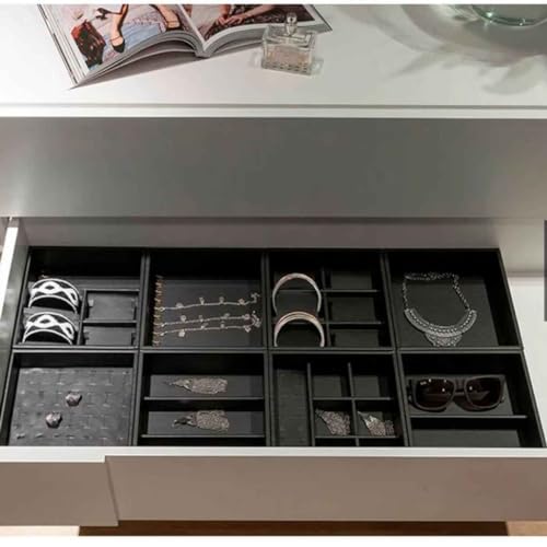 Kit 4 Porta Joias e Bijuterias em Veludo para Organizacao com Divisorias Super Pratico Cor:Preto