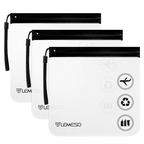 LEMESO Buste Trasparenti per Viaggio In Aereo per Liquido 3 pz 20 x 20 cm Porta Liquidi da Viaggio Aereo Buste per Liquidi Aereo Sacchetti per Aereo per Trucchi con Maniglia Nero