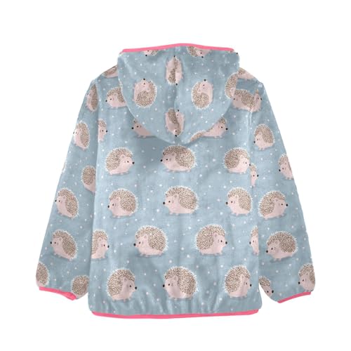 Cute Hedgehog Toddler Fleece Jacket Baby Girls Hooded Zipper Long Sleeve Thick Warm Outerwear 3-10 Years2