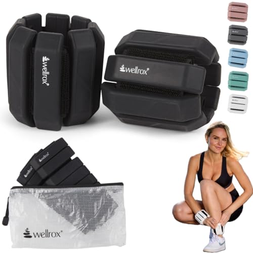 Image of Wellrox Weighted Bangles - Adjustable Ankle and Wrist Weights for Women & Men - Set of Ankle Weights 2 lbs (1 lb Each Wrist Weight) | Weighted Arm Bands for Pilates, Yoga, Running & Walking