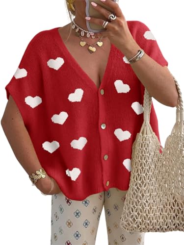 Image of Saodimallsu Womens Summer Oversized Cardigans Batwing Short Sleeve Lightweight Button V Neck Casual Knit Sweater Tops
