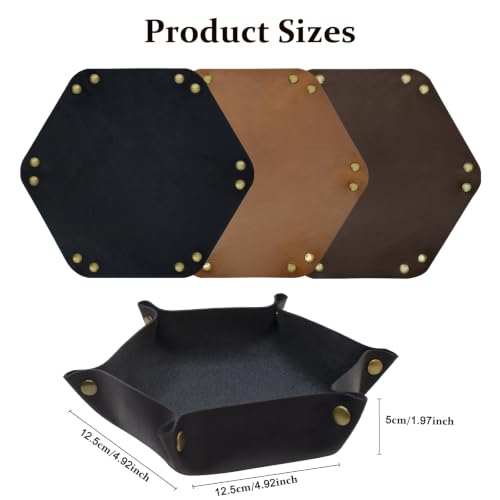 Image of boshiho Valet Tray for Men, Leather Jewelry Catchall Key Phone Coin Box Change Caddy Bedside Storage Box (Jet Black)