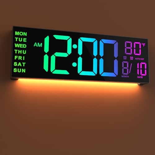 Image of JALL 16.02'' Large Digital Wall Clock, Big LED Number Dispaly, RGB Colors, DST, Night Light for Classroom Living Room Bedroom Mounted Birthday Xmas Gift for Senior, Mem Womem