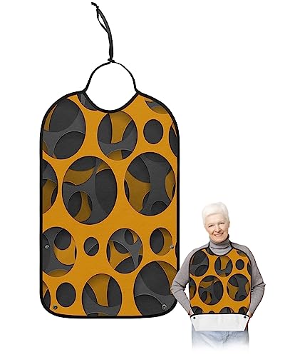 Sabolny Orange Adult Bib for Eating with Crumb Catcher,Washable & Waterproof Terry Cloth Adjustable Elderly Women Men Adult Bibs Funny Apron Clothing Protector Abstract Black Modern Digital Print Art