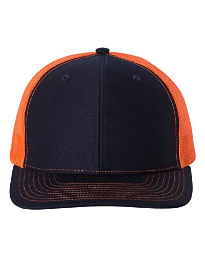 Image of Richardson Snapback Trucker Cap Adjustable Navy /Orange