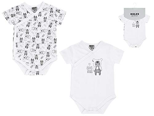 Jacky Unisex Wickelbody mit kurzen Armen für Babys und Kleinkinder, 2er Pack, Größe: 74/80, Alter: 7-12 Monate,Weiß/Grau, 6151902 Cover