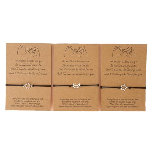 ZAHSY BFF Friendship Bracelets Gift for 3 Sun Moon Star Pinky Promise Bracelets Best Friend...