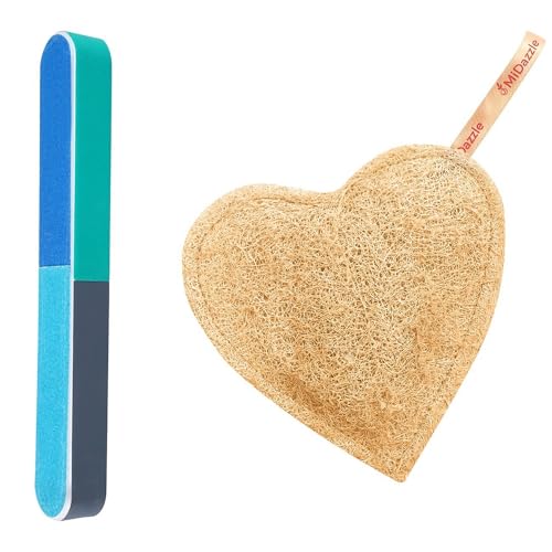 Image of Midazzle Nail File and Buffer Set, 7-Way Manicure Tool with Organic Loofah, Heart Design, 2 Pieces