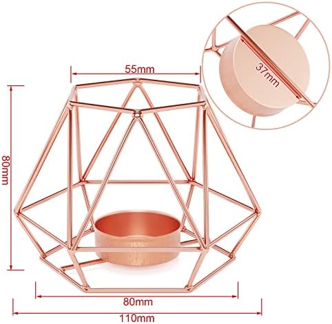 MoYouno 2Pcs Tea Light Candle Holders Set Home Decor, Metal Hollow Iron Decorative Candle Lanterns Holder, Ornament for Living Room, Wedding, Party, Events (Rose Gold)