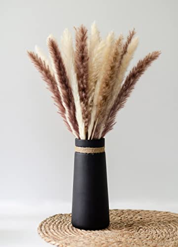 Flature Ceramic Matt Black Boho Vase for Pampas Grass and Fresh/Dried Flowers (21cm Large), Black M - Image 2