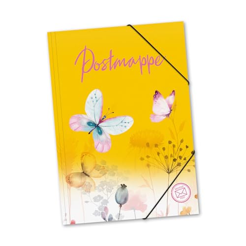 itenga Postmappe aus stabilem Kunststoff PP - Gummizugmappe mit Motiv DIN A4 mit Gummizugverschluss - Sammelmappe Eckspanner (Schmetterling)