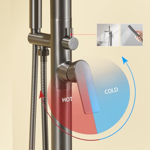Robinet sur pied pour baignoire cascade mitigeur ilot or brossé 2 modes - 5