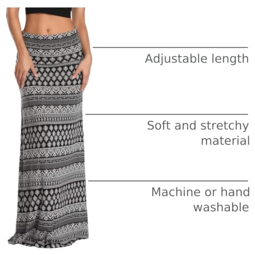 Image of Urban CoCo Women's Stylish Spandex Comfy Fold-Over Flare Long Maxi Skirt