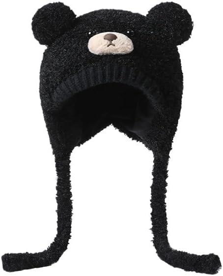 Cute and Sweet Bear Plush Knitted hat Women's Autumn and Winter Versatile Thermal Ear Protector headhat