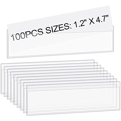 100 Pcs Label Holders For Shelves Stick Shelf Label Holder Clear Self Adhesive Price Shelf Label Tag Holders For Shelves Supermarket School Library, 4.72 X 1.18 Inch (Label Paper Insert Not Included) #TOP25