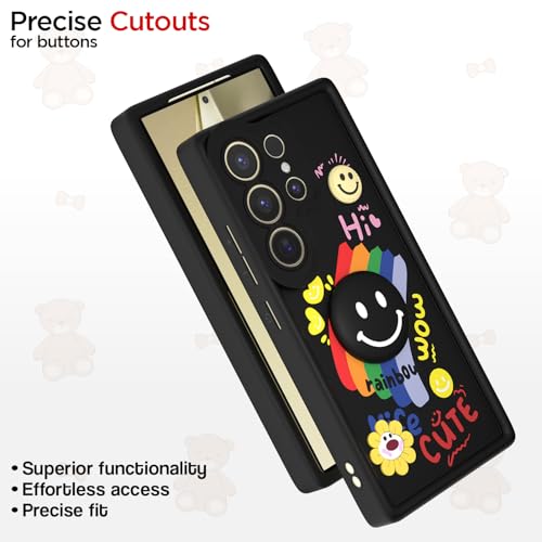 Image of Pikkme Back Cover for Samsung Galaxy S25 Ultra 5G | Soft Silicone| Cute Rainbow Smile & 3D Cartoon Flower Design | Shockproof Raised Camera Protection Bumper Case (Black)
