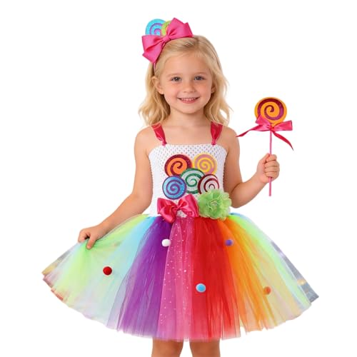 Robe de fête pour filles avec jupe en résille multicolore costume spectacle anniversaire
