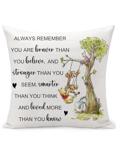 Image of KISJO You're Braver Than You Believe - Linen Decorative Pillows Cover for Sofa Bedroom Room Children Birthday Gifts for Children Daughter Son Room Couch Sofa Decor, 18''x18'' Pillow Case
