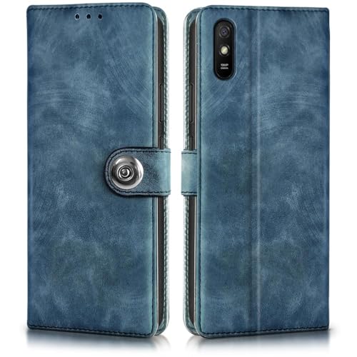 Image of WOW IMAGINE Shock Proof Flip Cover Back Case for Xiaomi Mi Redmi 9A | 9i | 9A Sport (Magnetic Button Flip Case | Wallet Pockets & Stand | Leather Finish | Aquamarine)
