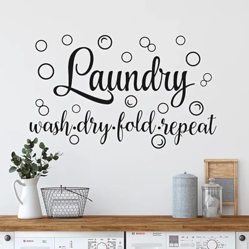Wandtattoo für Waschküche, mit Zitat "Wash Dry Fold Repeat", Vinyl, Kunstdekoration, Wandkunst-Aufkleber
