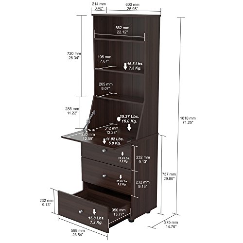 Inval Computer Credenza Work Center, Espresso #TOP6