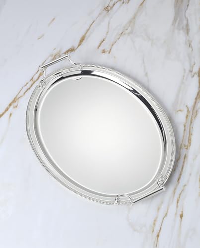Image of Reed and Barton Kitchen and Dining, Gallery Oval Silverplate Tray with Handles, Silverplated Material, Handwash, Serving Trays, Round Tray, Home & Kitchen Accessories (Silver, 1 Piece, 13x17 Inch)